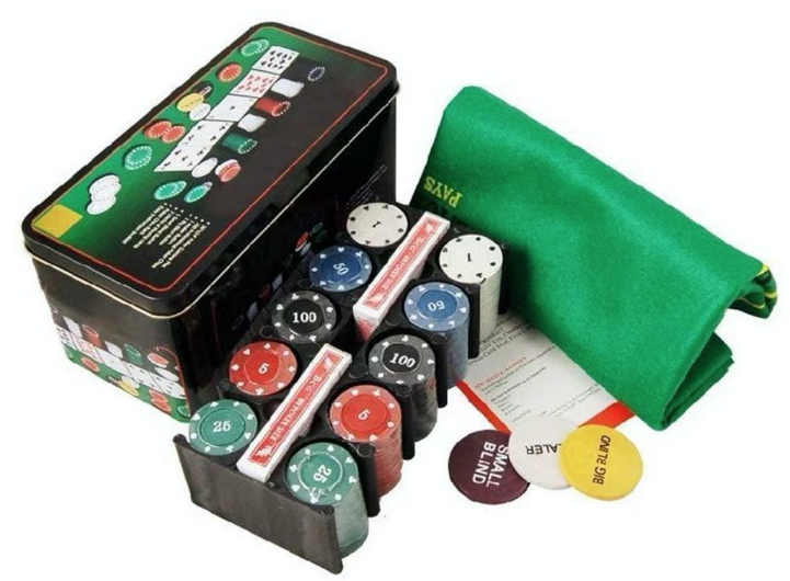 Set Joc de Poker cu 200 Jetoane si Cutie Metalica + Accesorii Complete